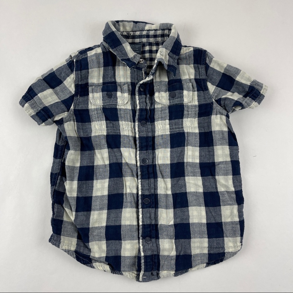 Tailor Vintage Button Up Shirt Boys 4/5 Blue White Plaid Quilted Snap